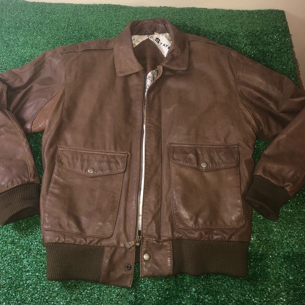 Preston & York Leather Bomber Jacket Sz Large